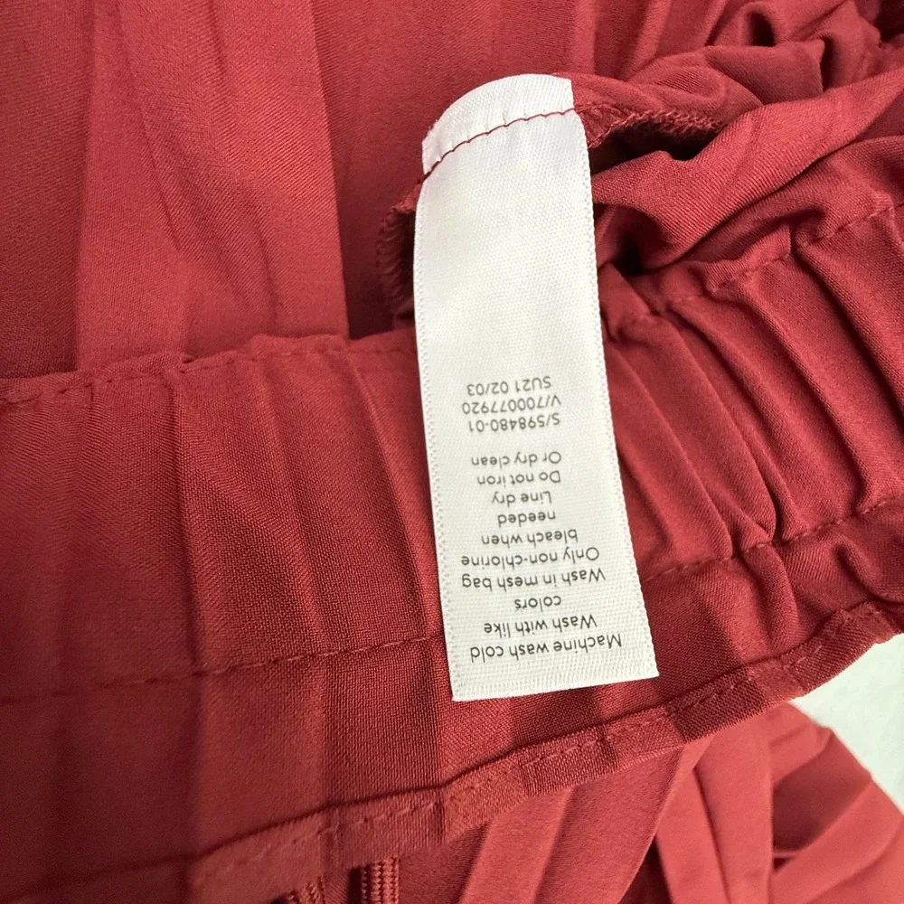 Athleta Hayes Pleated Midi Skirt Women Small Red Midi Drawstring Elastic Waist